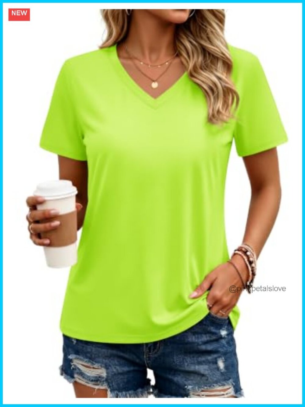 Women's Cotton V-Neck Short Sleeve Classic-Fit Casual Tee
